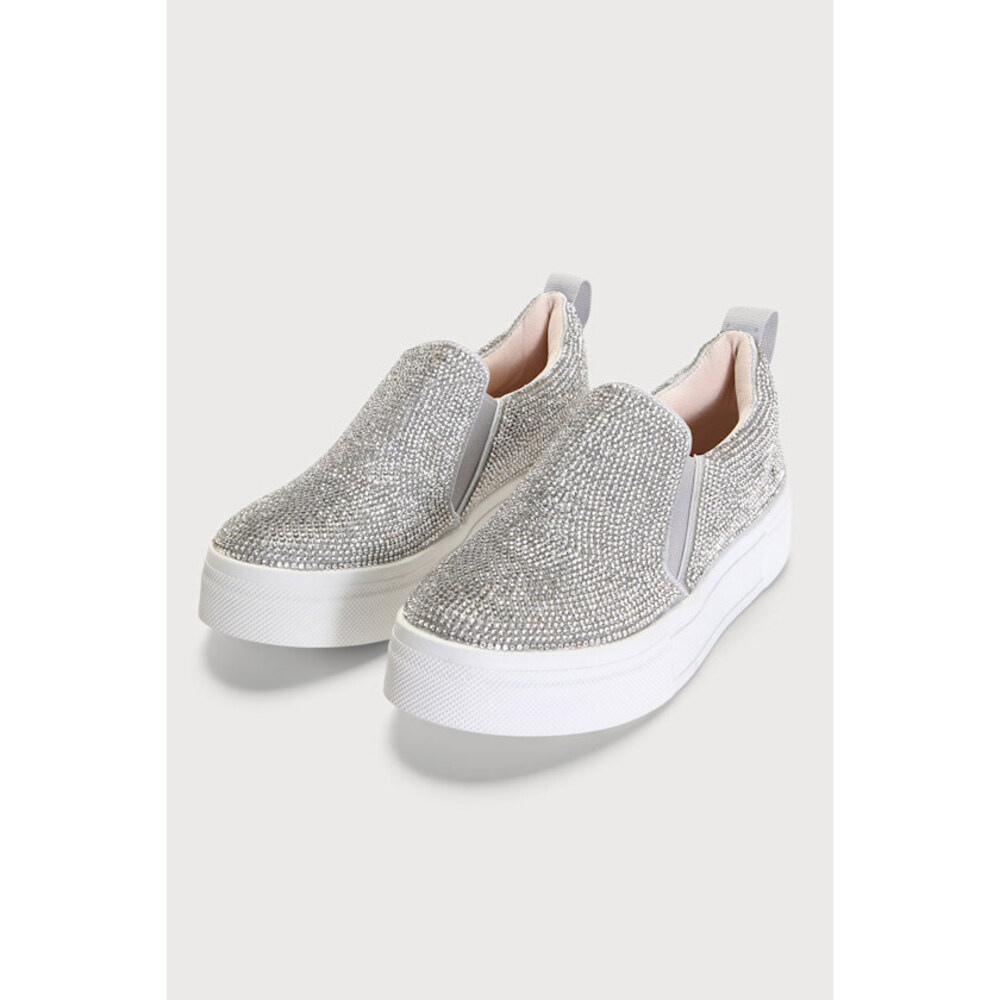 Lulus Cassay Silver Rhinestone Platform Slip-On S… - image 1